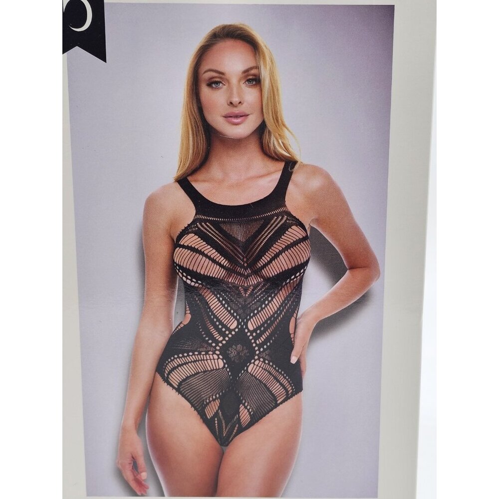 Baci Lingerie Women's One Size 2-14 Black Lace Sheer Sexy Jacquard Bodysuit